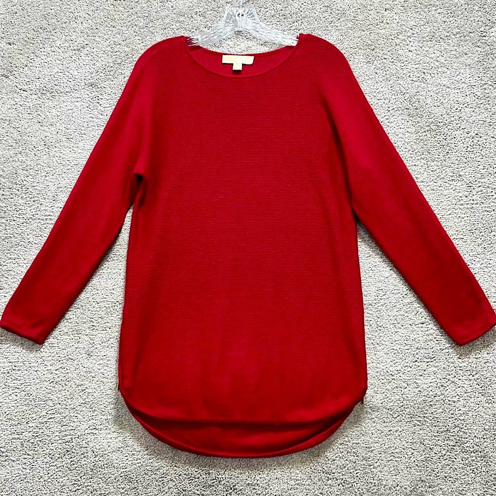 Michael Kors Red Tunic Sweater Long Sleeves With Gold Side Zippers